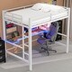 preview thumbnail 21 of 64, Gaming Loft Bed with RGB LED Light & USB Charge Station, Metal Loft Bed Frame w/Built-in Desk & Full-Length Guardrails