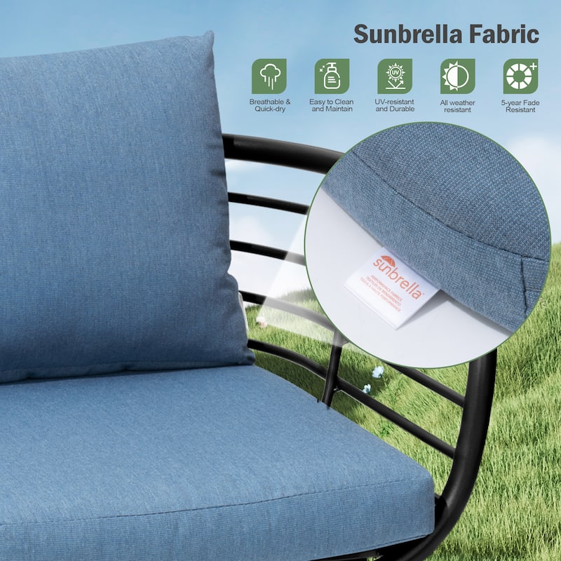 9-PC Outdoor Patio Aluminum Dining Set Table With Dining Chairs Sunbrella Seat&Back Cushions Umbrella Hole