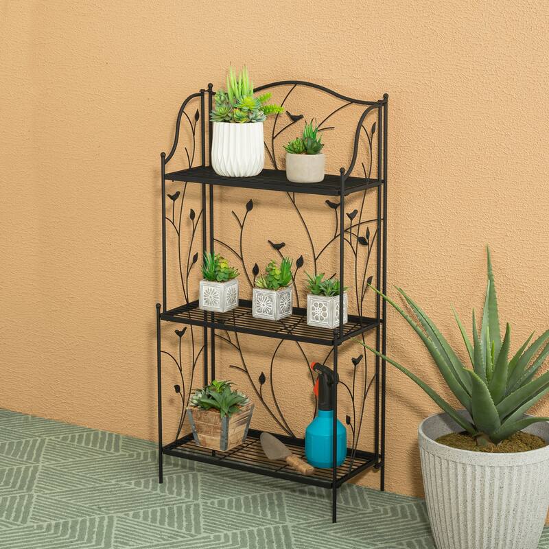 Glitzhome Multifunctional 3 or 4-Tiers Metal Plant Shelving Planter Stands Flower Pot Shelf One-step Fordable Design