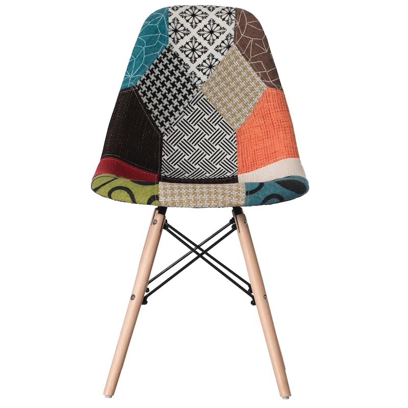 Modern Fabric Patchwork Chair with Wooden Legs for Kitchen, Dining Room, Entryway, Living Room
