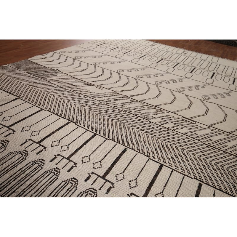 Abstract Moroccan Large Area Rug Handmade Oriental Wool Carpet - 9'11"x 14'5"