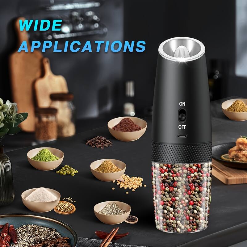 Gravity Electric Salt and Pepper Grinder Adjustable Coarseness USB Rechargeable One-Hand Operation - N/A
