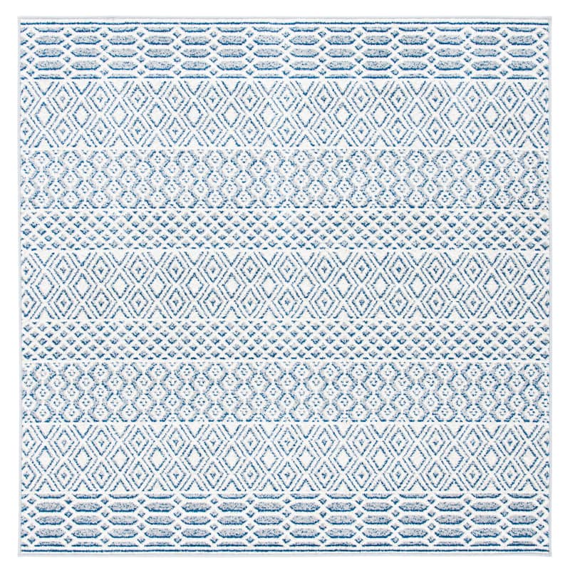 SAFAVIEH Belmont Zyhra Kreszenz Boho Rug - 6'7" Square - Ivory/Navy