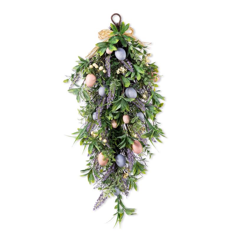 Glitzhome 28"H Easter Egg & Lavender Teardrop Swag Door Hanger - Single Teardrop
