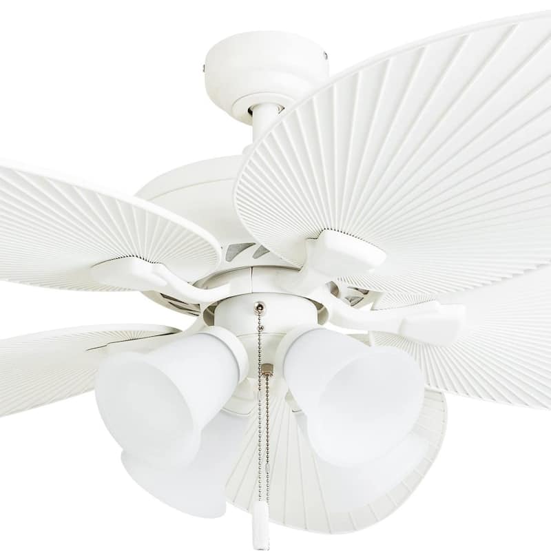 52" Honeywell Palm Lake White Indoor/Outdoor Ceiling Fan with Light, Pull Chain, 5 Palm Leaf Blade