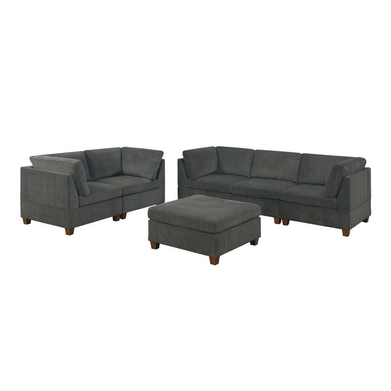 6 Piece Chenille Modular Sofa Set in Grey - Grey