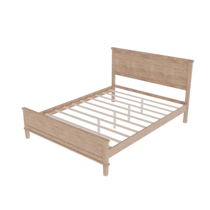 Wood Platform Bed Frame with Headboard, Wooden Panel Bed with Wood Slat Support and Under Bed Storage, No Box Spring Needed