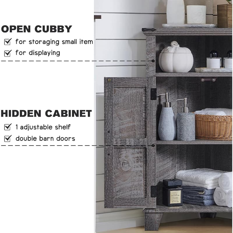 Farmhouse Corner Bathroom Cabinet, Small Corner Cabinet with Barn Door - N/A
