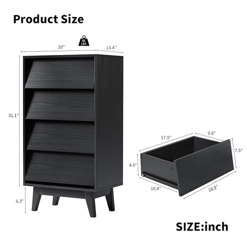37" Tall Vintage Style 4 Drawer Dresser,Wood Dressers & Chest of Drawers,Wood Grain Finish