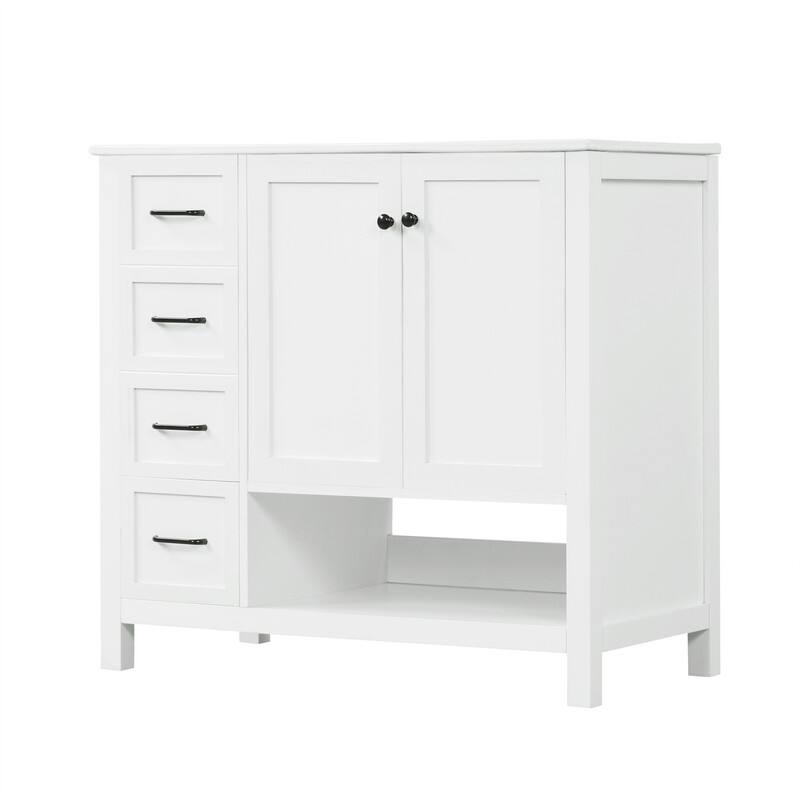 36" Bathroom Vanity with Sink Top, Two Doors and Two Drawers, Open shelf