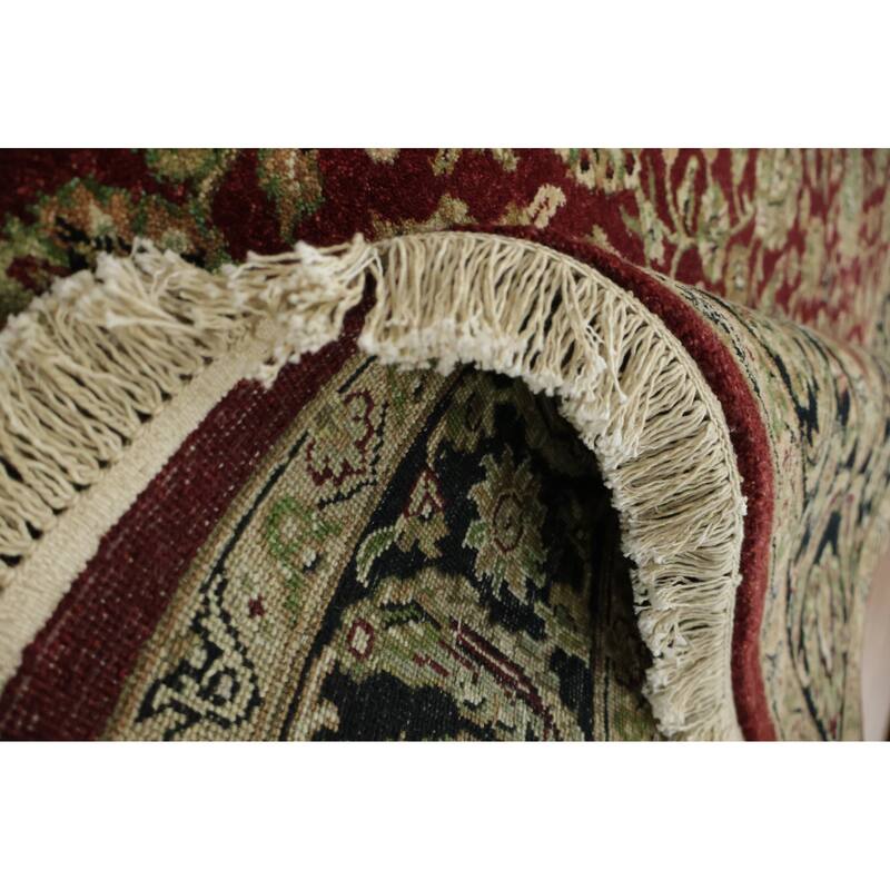 Hand Knotted Oriental 100% Wool Carpet Traditional All-Over Red Agra Area Rug - 9' 2'' X 6' 1''