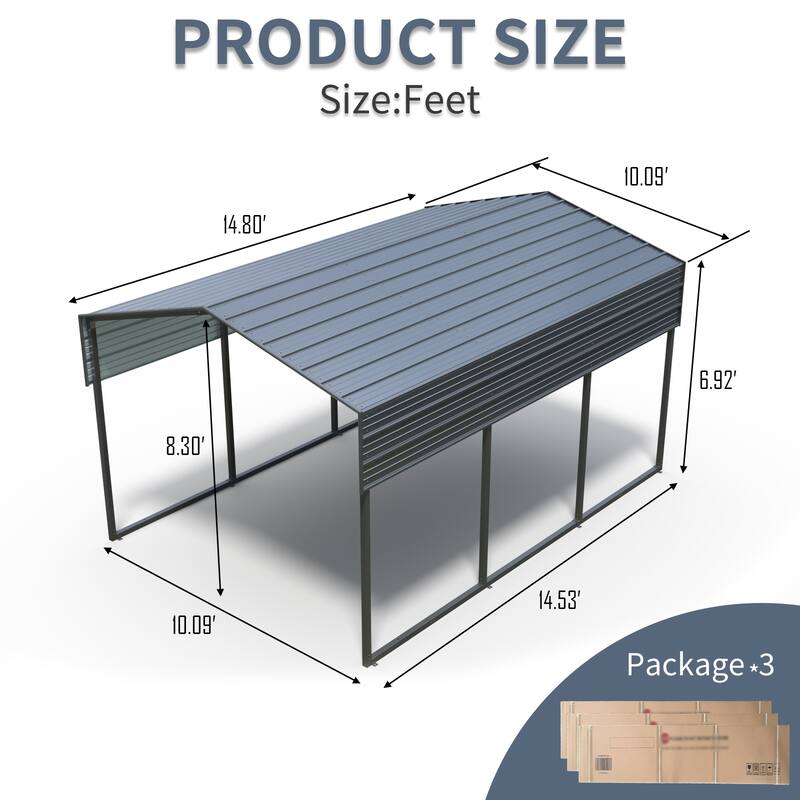Heavy-Duty Outdoor Carport – Galvanized Steel Roof & Frame, Large Metal Canopy for Cars & Trucks (302 lbs)