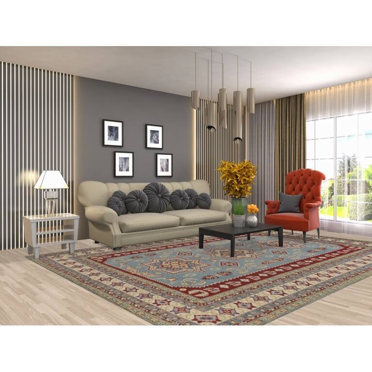 Light Blue Kazak Rug Handmade Traditional Oriental Wool Carpet - 8'3"x 11'5"