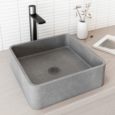 Vigo Concreto Stone 15-3/8" Square Concreto Stone Vessel Bathroom Sink
