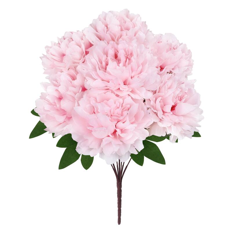 Set of 2 Light Pink Artificial Lush Hybrid Peony Flower Stem Bush Bouquet 17in - 17" L x 10" W x 10" DP - 17" L x 10" W x 10" DP - Light Pink