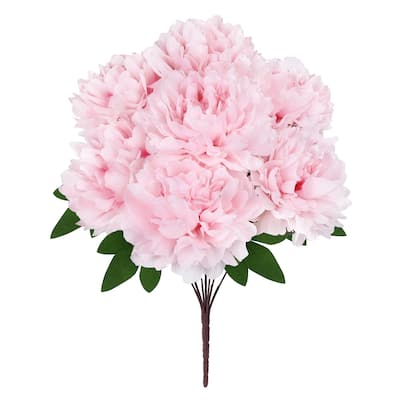 Set of 2 Light Pink Artificial Lush Hybrid Peony Flower Stem Bush Bouquet 17in - 17" L x 10" W x 10" DP