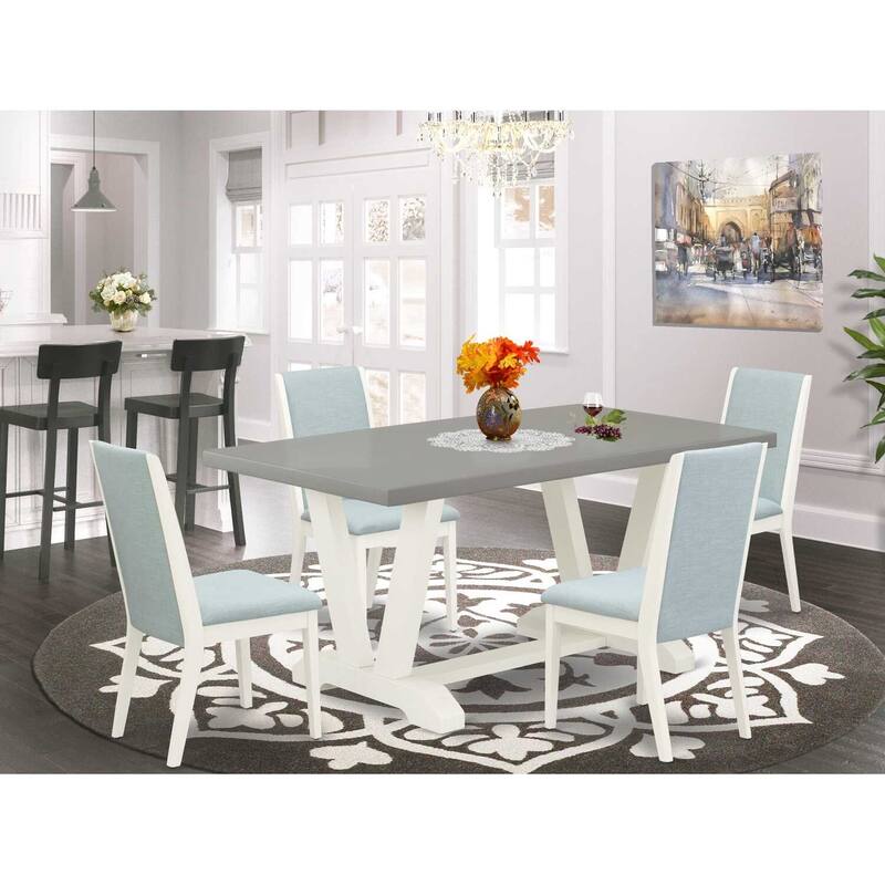 HomeStock 5-Piece Rectangle Natural Oak Finish Solid Wood Top Dining table with 4 Chairs