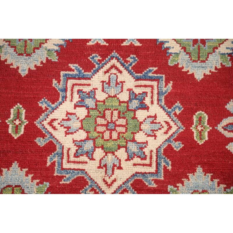 Geometric Red Kazak Oriental Area Rug Handmade Wool Carpet - 5'8" x 7'10"