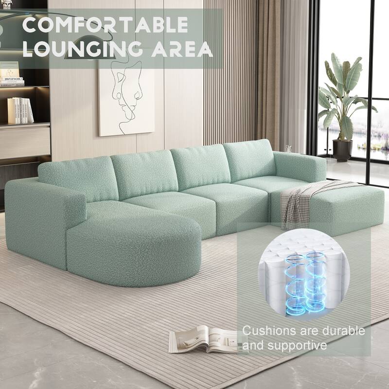 Customizable Yarn Fleece Sofa with Chaise & Ottoman - No Assembly Required