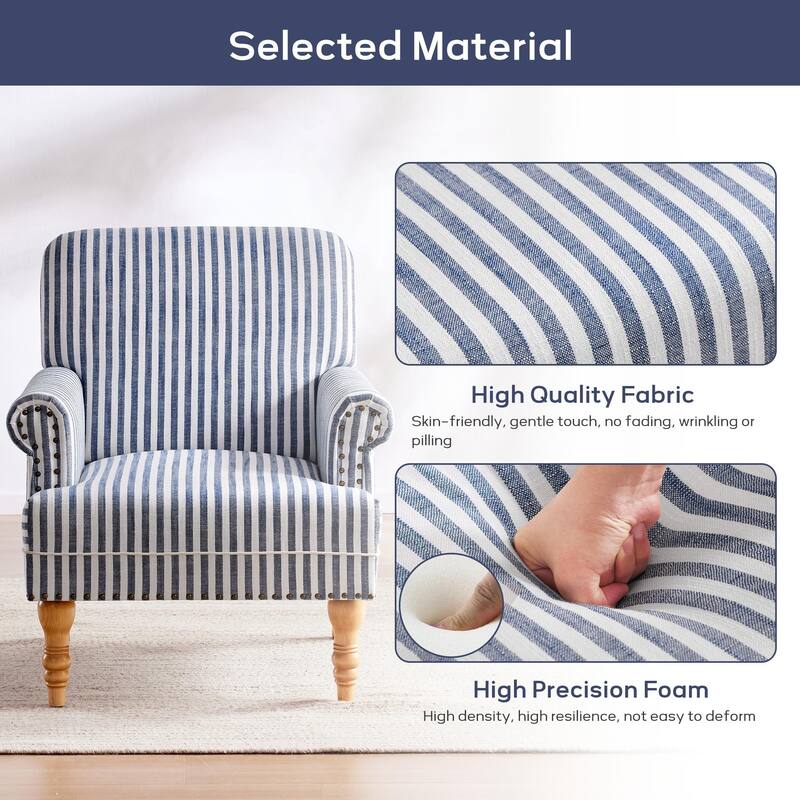 Rolled Armchair Accent Chair Set of 2 Blue/ Grey/ Brown
