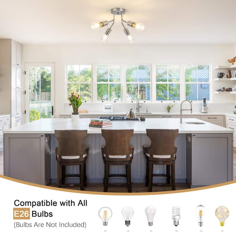 Modern 4-Light Semi Flush Mount Ceiling Light for Dining Room Bedroom Hallway Entryway