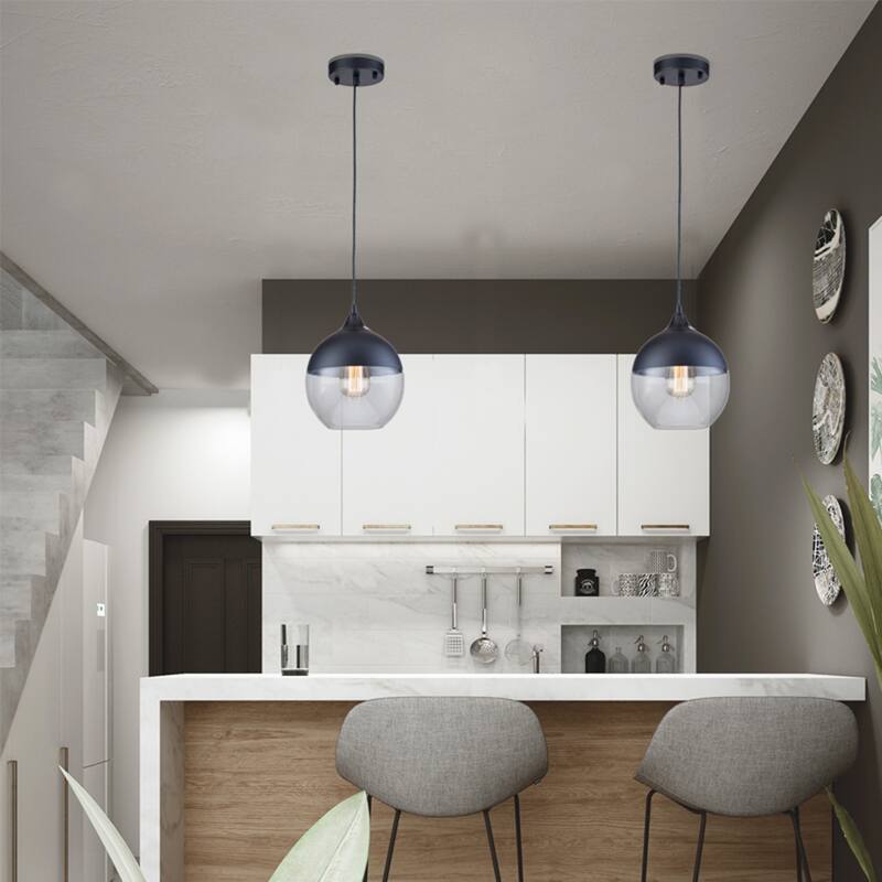 1-Light Matte Black Single Pendant With A Clear Glass Shade