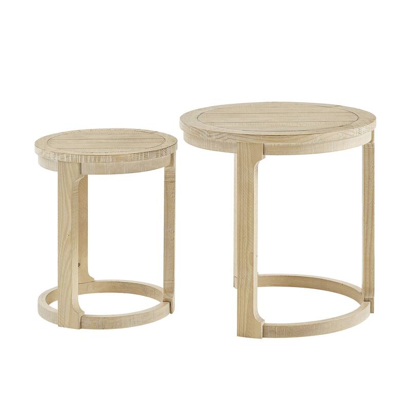 24 inch 2PCS Curved Traditional Round Circle Wooden Coffee Table Set, Mid Century Rustic Style Side Table, End Table