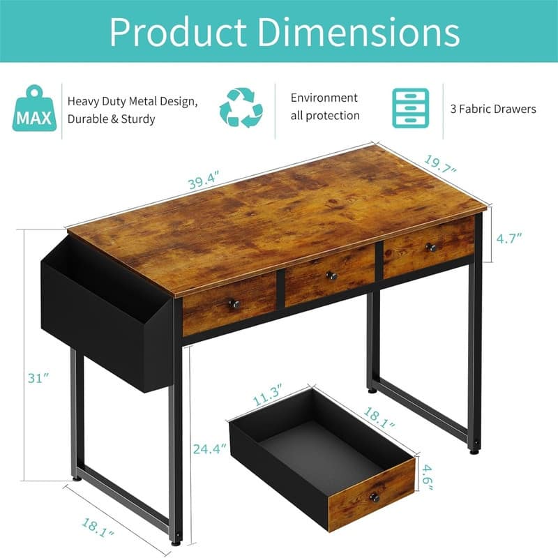 40 Inch Desk with Drawers