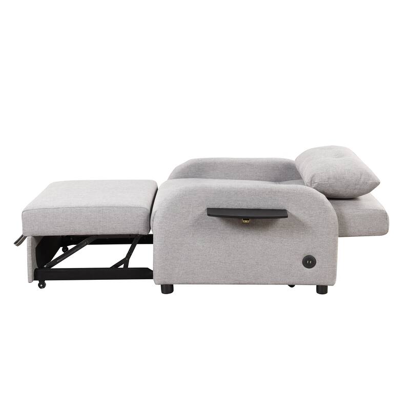 3-in-1 Pull Out Sofa Sleeper with Wing Table and USB Charge, Gray Linen