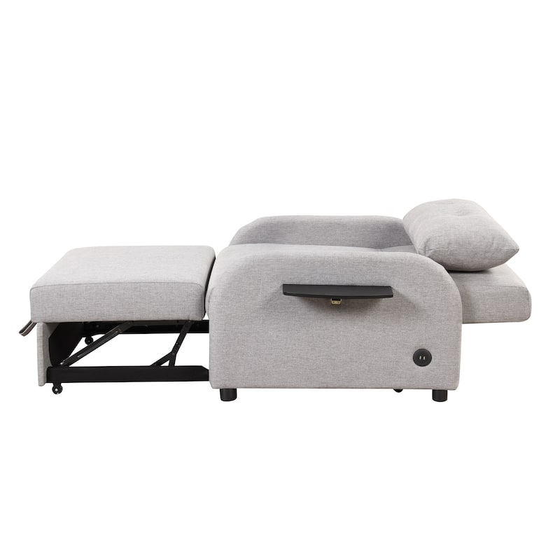Roomfitters 3-in-1 Pull-Out Sofa Sleeper with 2-Wing Table USB Charging Port for Living Room Recreation Room
