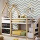 preview thumbnail 6 of 8, Twin over Twin Bunk Bed with Storage Staircase and 2 Blackboards, White+Natural