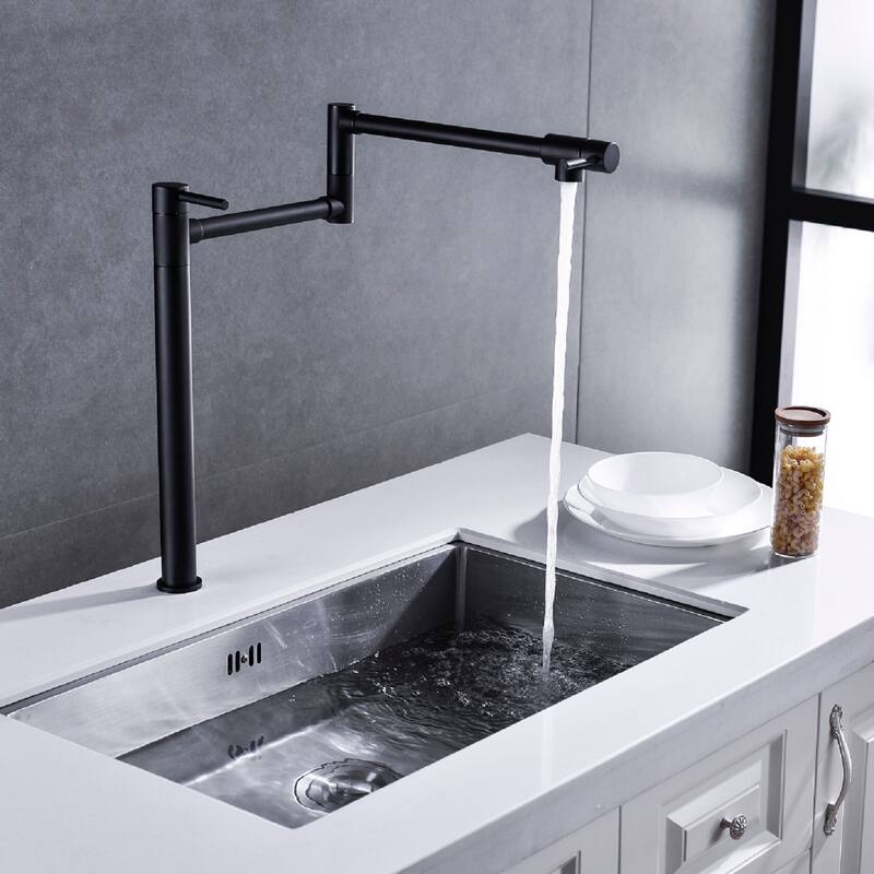 Kitchen Pot Filler Faucet Deck Mounted Double Joints Free Rotating Modern Retractable Commercial Single Hole Kitchen Faucet