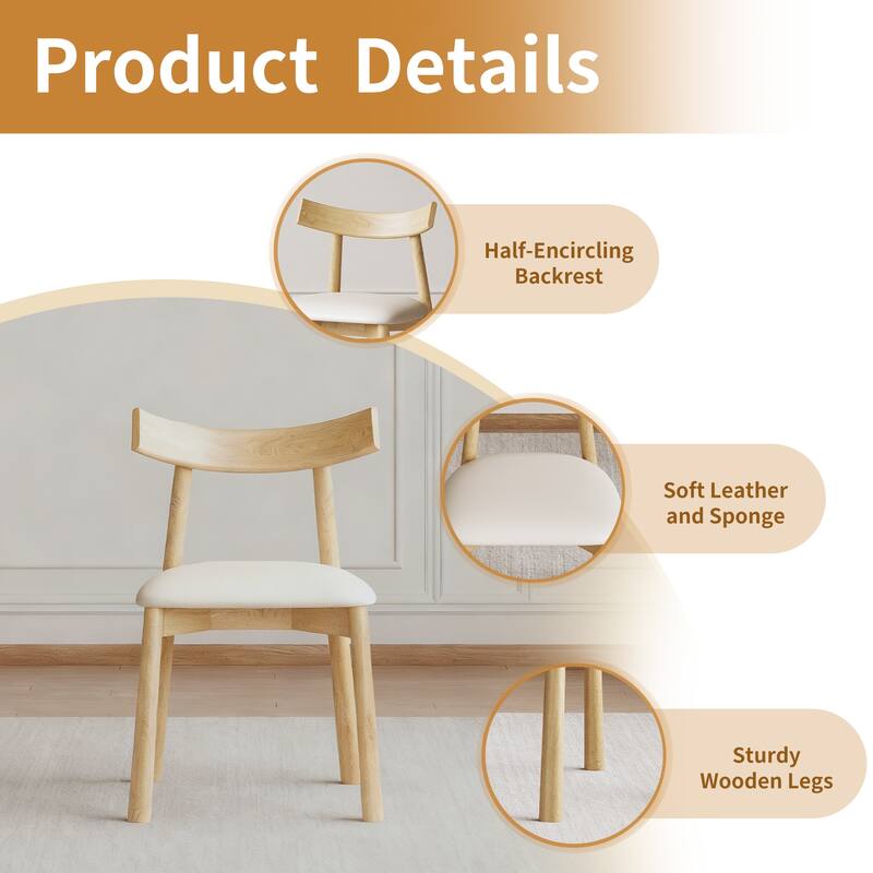 Roomfitters Set of 2 Modern Dining Chairs, Ergonomic Armless Kitchen Chairs with Curved Backrest and Leather Cushions