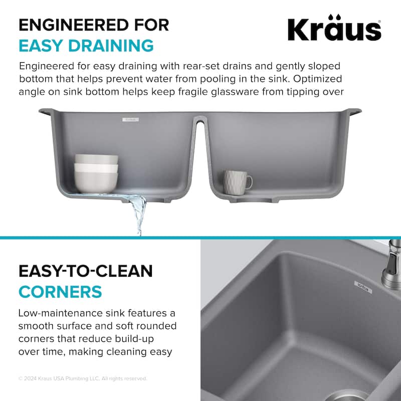 KRAUS Forteza Granite 33 inch 50/50 Undermount Drop-in Kitchen Sink
