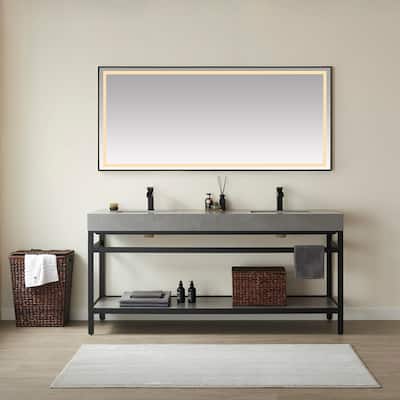 Funes 72" Double Vanity, Metal Support with Stone Top without Mirror - 72''x22''