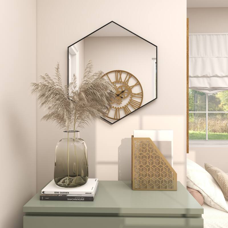 Contemporary Hexagon Wood Wall Mirror - Multiple Finishes and Sizes