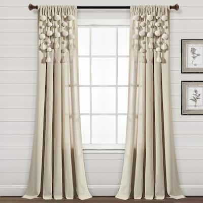 Lush Decor Boho Pom Pom Tassel Linen Window Curtain Panel (Single)
