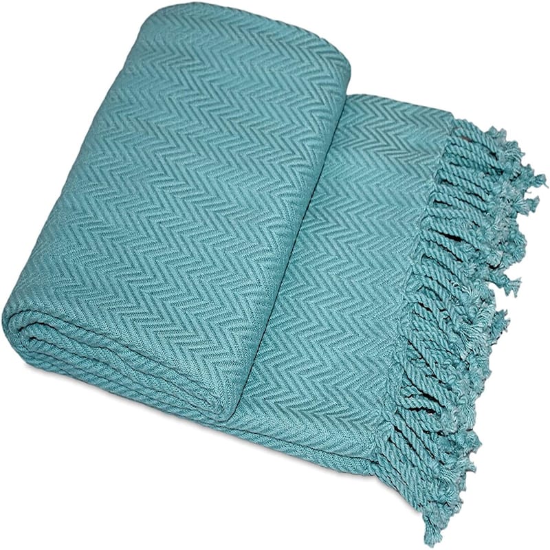 100% Ring Spun Cotton Chevron Throws Blankets Hand Woven with Fringe Super Soft 50''x60''