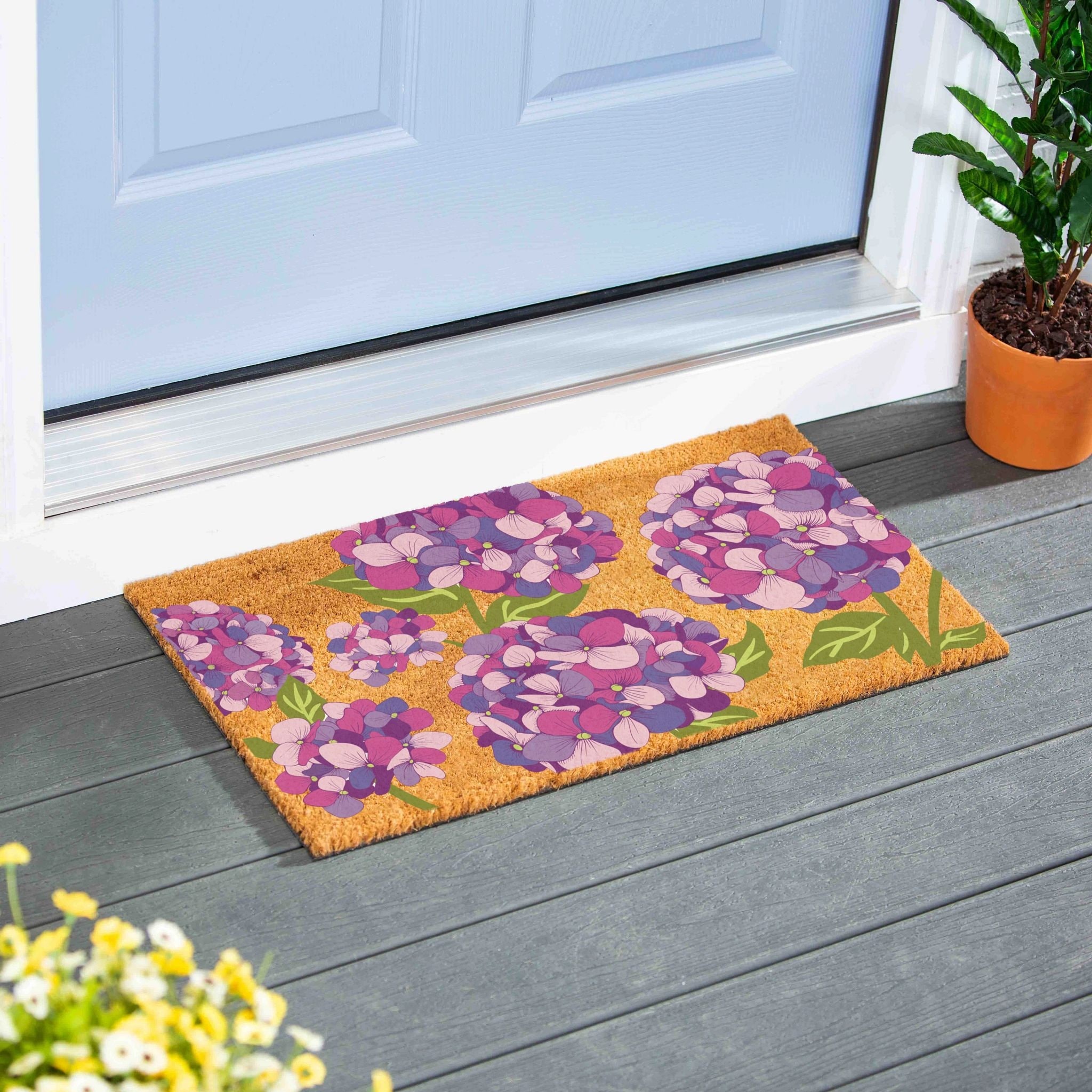 Lilac & Butterfly Coir Door Mat, 30" x 18" - 30" x 18"