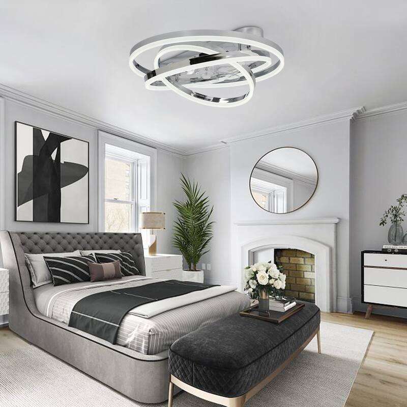 Cusp Barn 24 Inch Low Profile DIY Shape Ceiling Fan with Lights, Flush Mount Silent DC Motor Fandelier, Dimmable LED Lighting