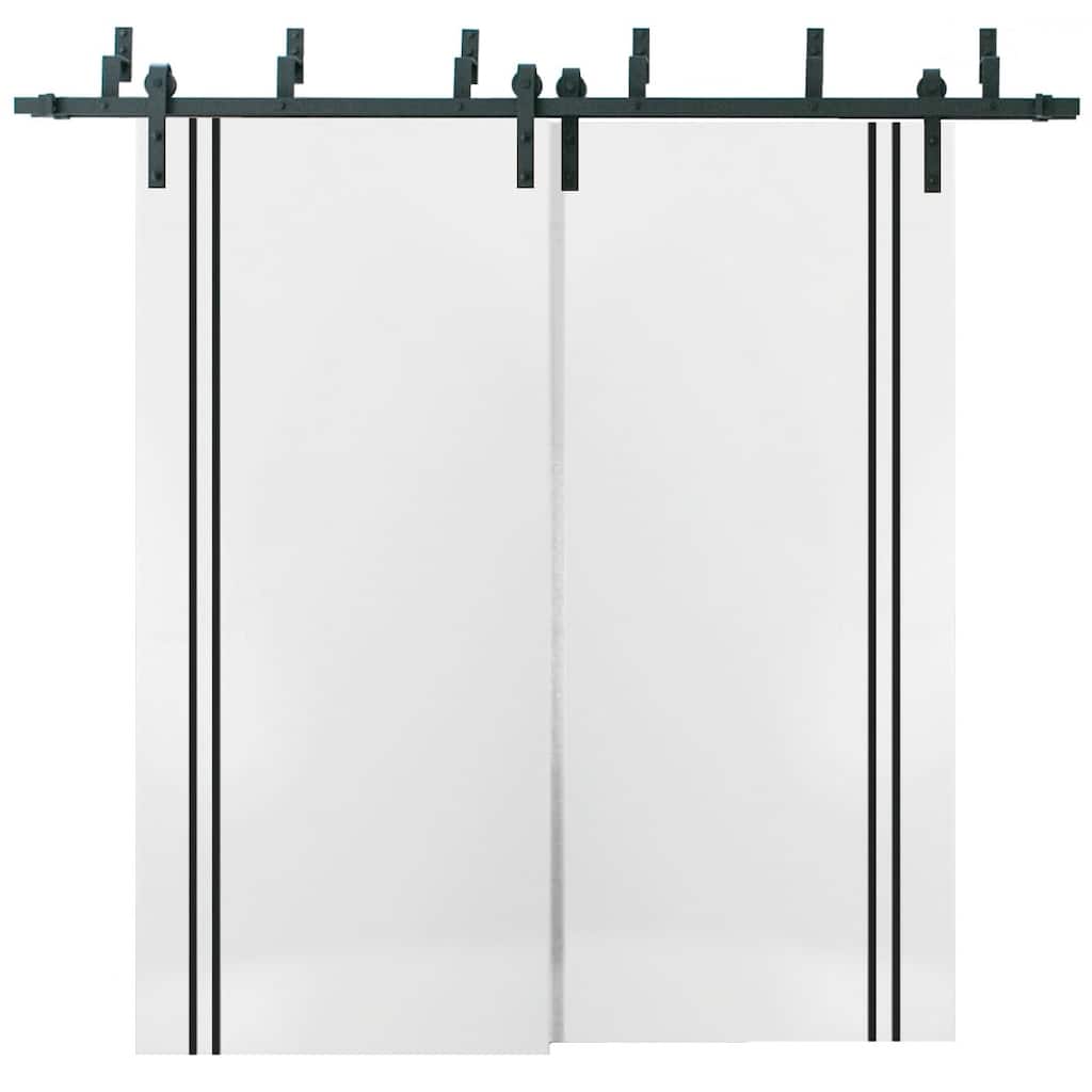 Barn Bypass Doors 36 x 80 Planum 0016 White Silk with Sturdy 6.6ft