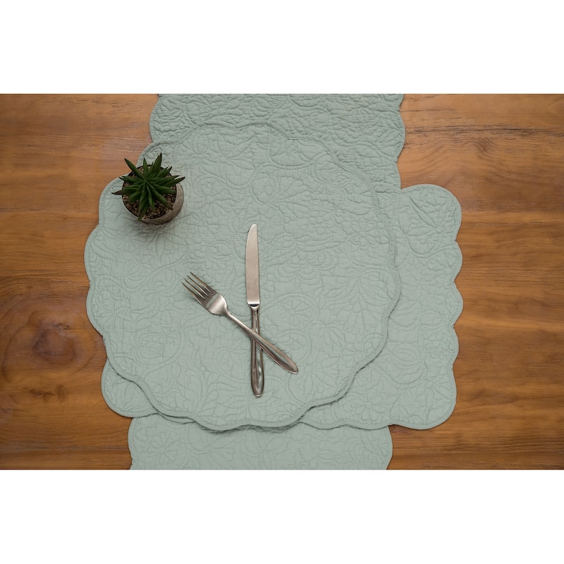 51" x 14" Christiana Breeze Floral Reversible Machine Washable Quilt Table Runner - Blue