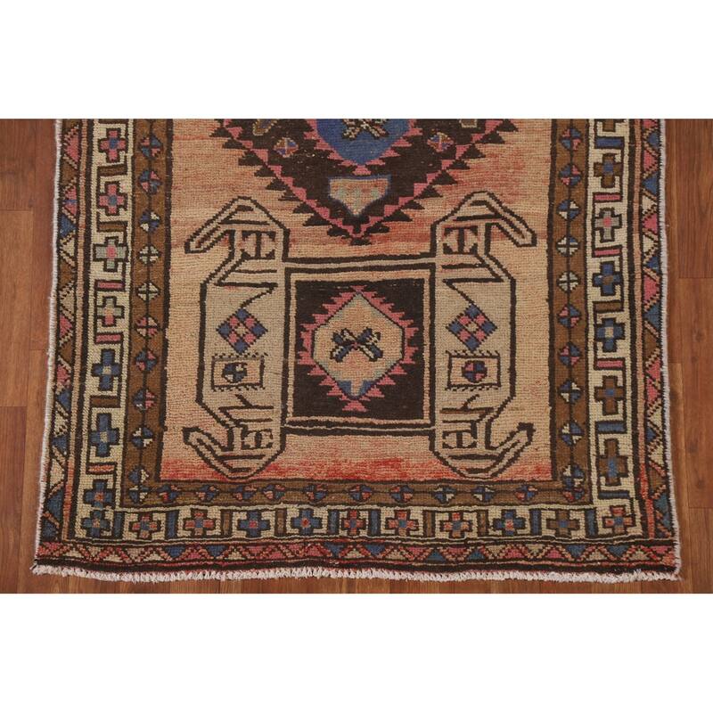 Tribal Ardebil Persian Vintage Runner Rug Handmade Orange Wool Carpet - 3'7" x 13'1"