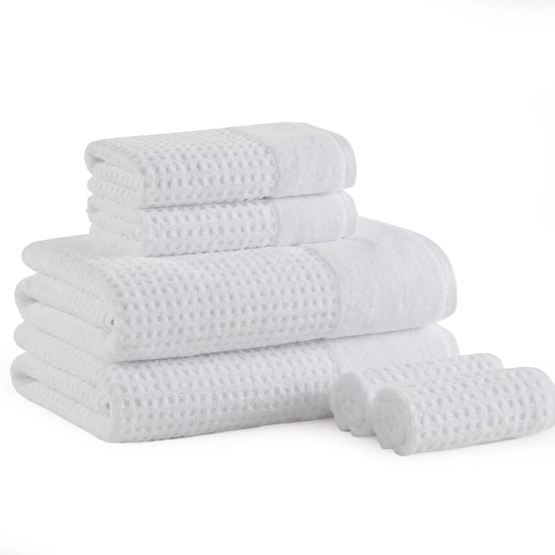 Madison Park Spa Waffle Cotton Waffle Jacquard Antimicrobial Bath Towel 6 Piece Set