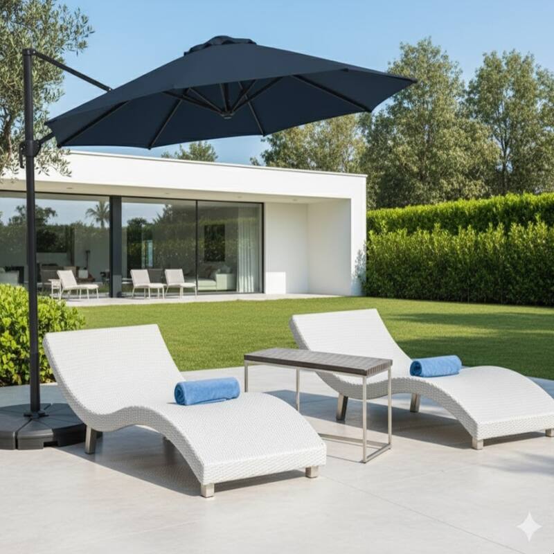 10 Ft Blue Square Cantilever Patio Umbrella with 360° Rotation Tilt Adjustment without base.