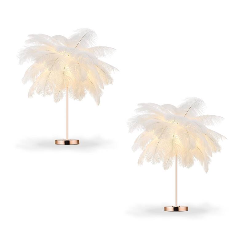 Feather Tripod Table Lamp With LED Bulbs - 23.62'' - White-2Pics