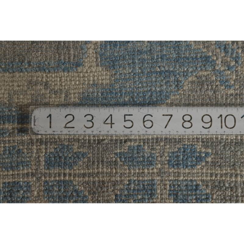 Hand Knotted Oriental 100% Wool Carpet Transitional Geometric Navy Blue & Blues Oushak Runner Rug - 15' 11'' X 3' 4''