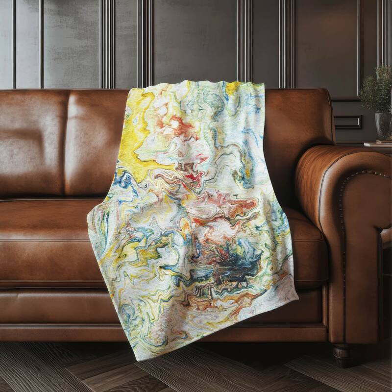 Premium Machine Washable Abstract Watercolor Sherpa Throw Blanket - Ivory - 4'2" x 5'10"