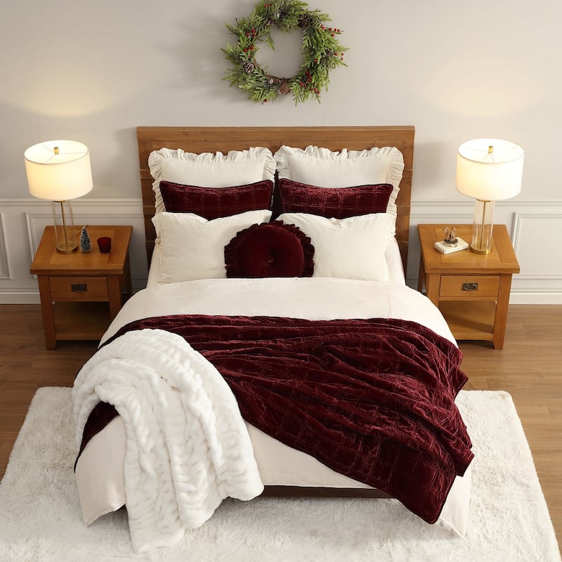 HiEnd Accents Stella Faux Silk Velvet Double Box Stitch Modern Rustic 3 Piece Quilt Set