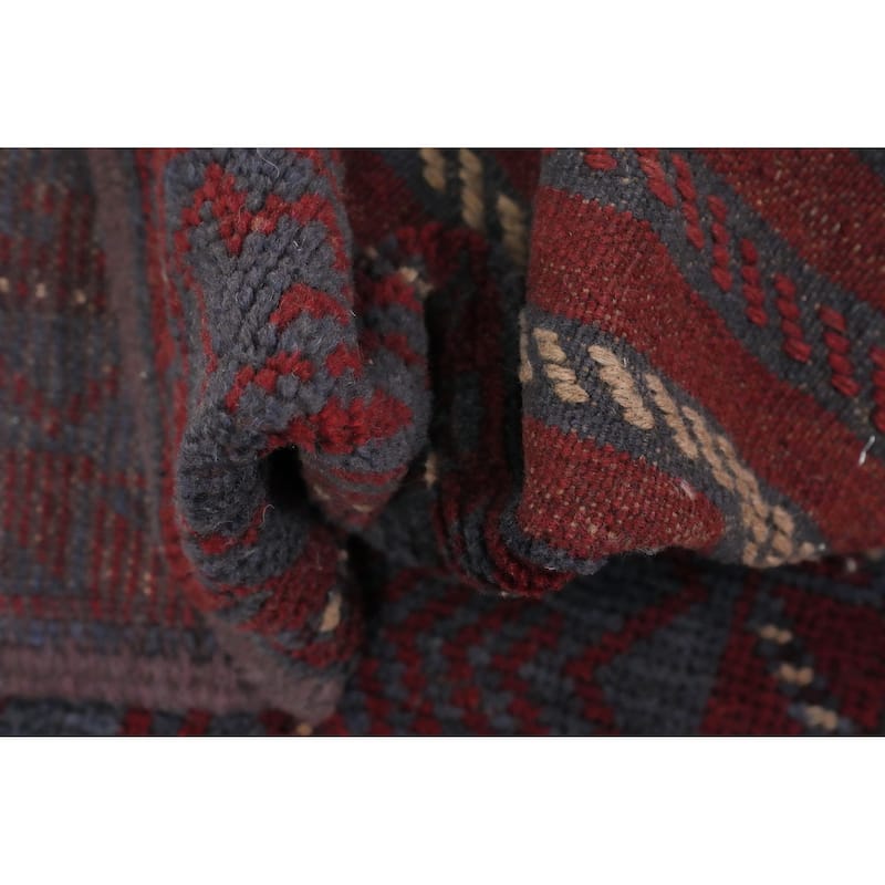 Hand Knotted Oriental 100% Wool Carpet Traditional Tribal Navy Blue & Blues Balouch Runner Rug - 7' 7'' X 1' 10''